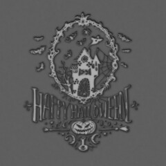 Halloween illustration with the words Happy Halloween in gray tones.
