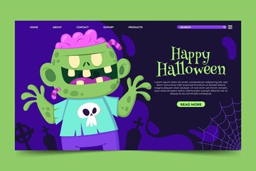 hand drawn flat halloween landing page template vector design illustration