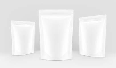 Pouch bag mockups. Vector illustration. Front view. Can be use for template your design, presentation, promo, ad. EPS10.	