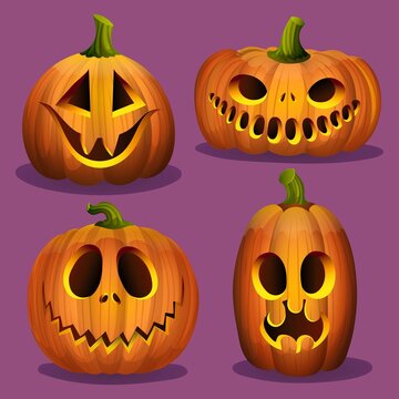 realistic halloween pumpkins collection vector design illustration