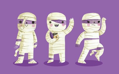 watercolor halloween mummies collection vector design illustration