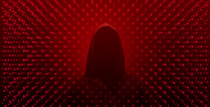 Computer hacker on abstract binary code background. Hacking concept
