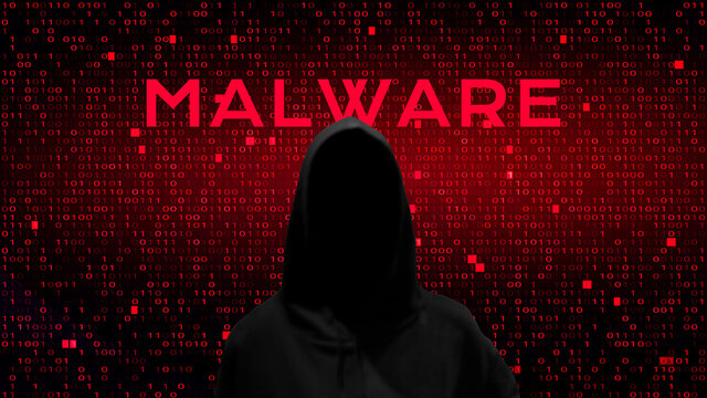 Computer hacker on abstract binary code background. Hacking concept