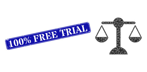 Low-poly equilibrium weight designed of random filled triangles, and grunge 100% Free Trial stamp.