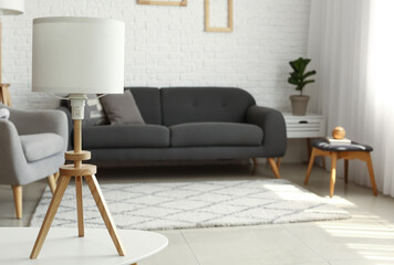 White lamp on table in living room