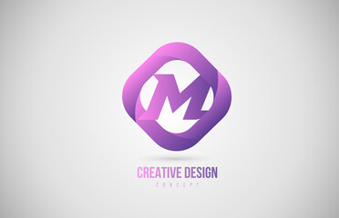pink M alphabet letter logo. Creative design template for icon