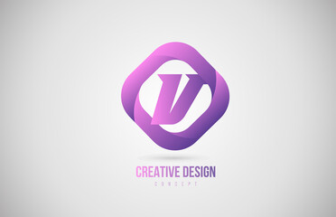pink V alphabet letter logo. Creative design template for icon