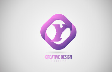 pink Y alphabet letter logo. Creative design template for icon