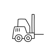 Forklift icon in flat black line style, isolated on white background 