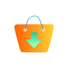 Shopping Bag Shop Down Move Arrow icon in flat black line style, isolated on white background 