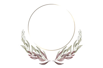 Illustration of abstract logo background with branches and a circle in gold