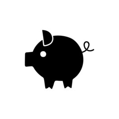 piggy bank icon in solid black flat shape glyph icon, isolated on white background 