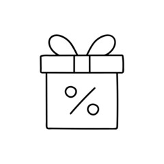 comerce gift icon  in flat black line style, isolated on white background 