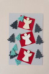 christmas decorative set or embellishments arranged on paper