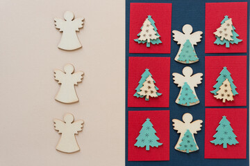 christmas decorative set or embellishments arranged on paper