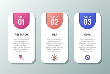 Concept of arrow business model with 3 successive steps. Three colorful graphic elements. Timeline design for brochure, presentation. Infographic design layout.