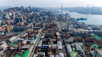 Vladivostok. Top view. The historical center of Vladivostok city shot from above. Capital of the...