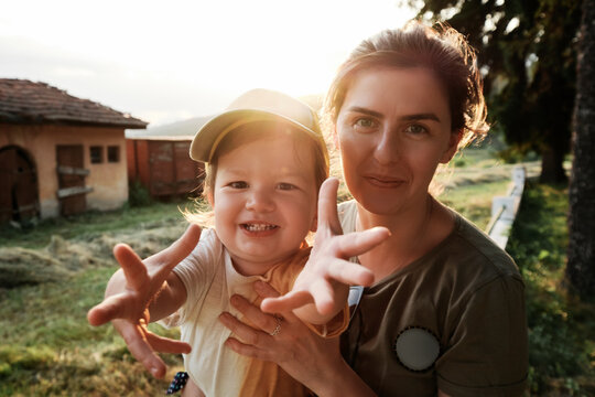 Young mother and toddler boy portrait
