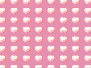 Trendy pink pattern made of white heart, with one different position. Pink background. Minimal...