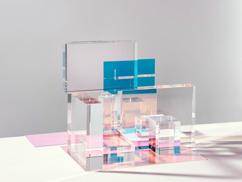 Pedestal display glass cube, block platform