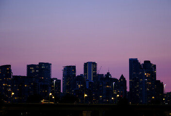 High-rise Condominium Apartment Buildings with Purple Sky in Vancouver
