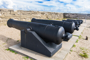 Spanish colonial cannons  on top of an old Spanish fort Castillo de San Marcos,