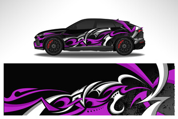 Car wrap design race livery vehicle decal vector. Graphic abstract stripe racing background kit designs for vehicle, race car, rally, adventure and livery © 21graphic