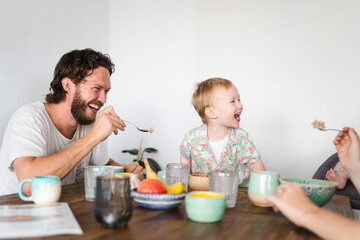 Family having breakfast together