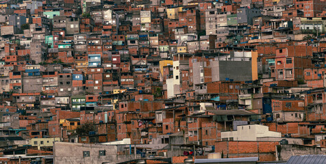 View of shacks in slum or favela in portuguese