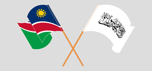 Crossed and waving flags of Namibia and Taliban