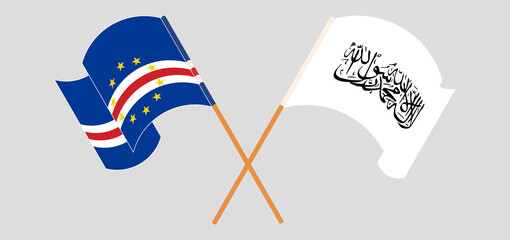 Crossed and waving flags of Cape Verde and Taliban