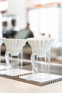 Modern drip coffee station in cafe