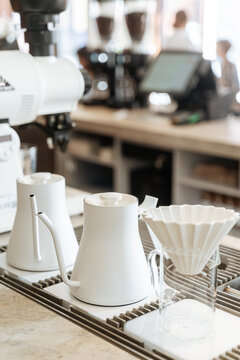 Modern drip coffee station in cafe
