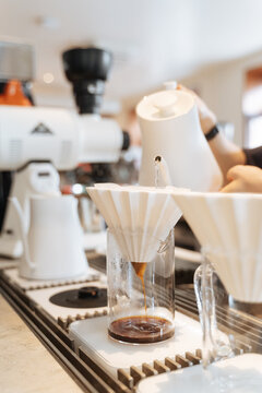 Modern drip coffee station in cafe