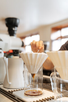 Modern drip coffee station in cafe