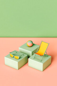 summertime objects on green cubes