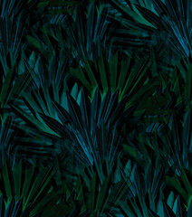 Deep teal and bottle green palm leaf seamless print pattern