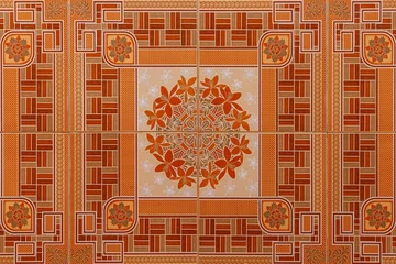 Tapeten Vintage antique red ceramic tile pattern texture and seamless background © torsakarin