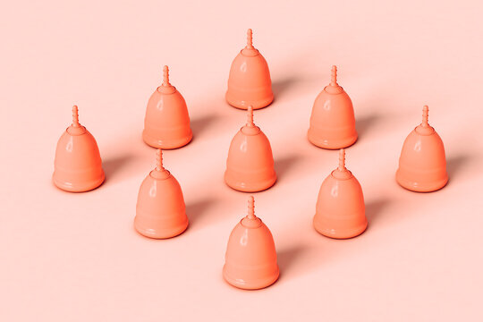 Menstrual bowels on pink background
