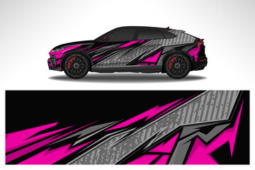 Car wrap design race livery vehicle decal vector. Graphic abstract stripe racing background kit designs for vehicle, race car, rally, adventure and livery