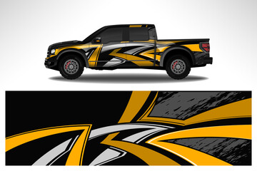 Fototapeta premium Car wrap design race livery vehicle decal vector. Graphic abstract stripe racing background kit designs for vehicle, race car, rally, adventure and livery