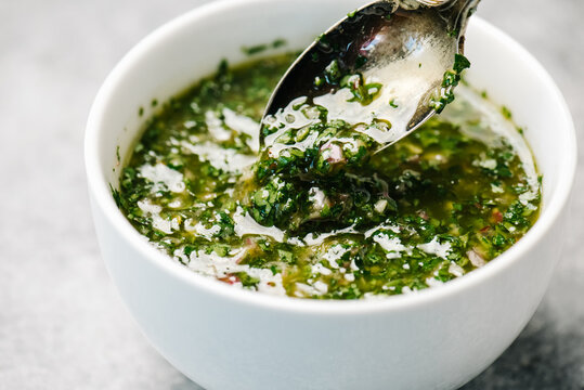 Chimichurri sauce detail