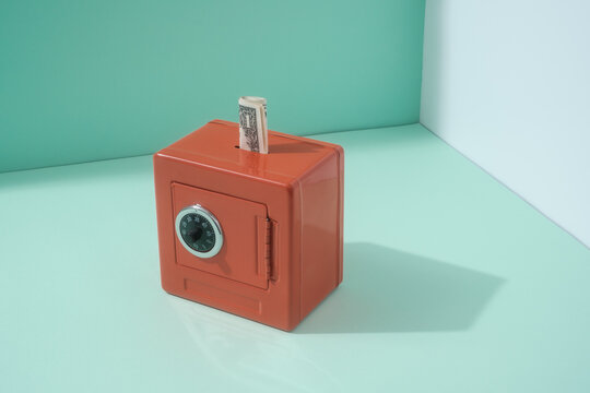 Money Safe Box With One Dollar Bill Studio Shot