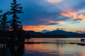 Fototapeta na wymiar Sunset on Moosehead Lake in Greenville, Maine