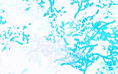 Fototapeta na wymiar Light Pink, Blue vector doodle pattern with leaves, branches.