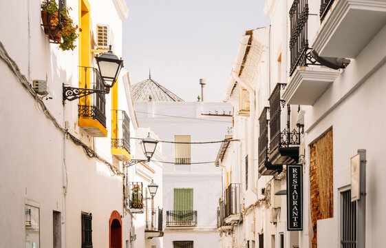Narrow street with buildings in town