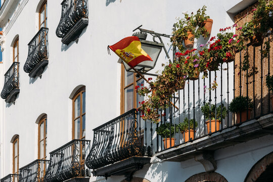 Spanish flag on facade of building