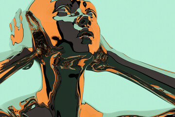 Graphic image woman hands over ears