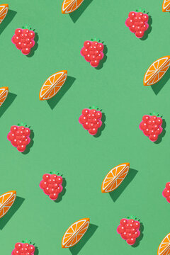 Cherries with raspberries formtextiles, wrapping paper and decor. Red berries