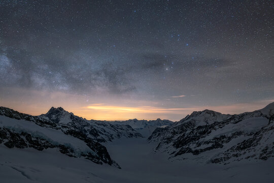 A starry night over the Aletsch glacier